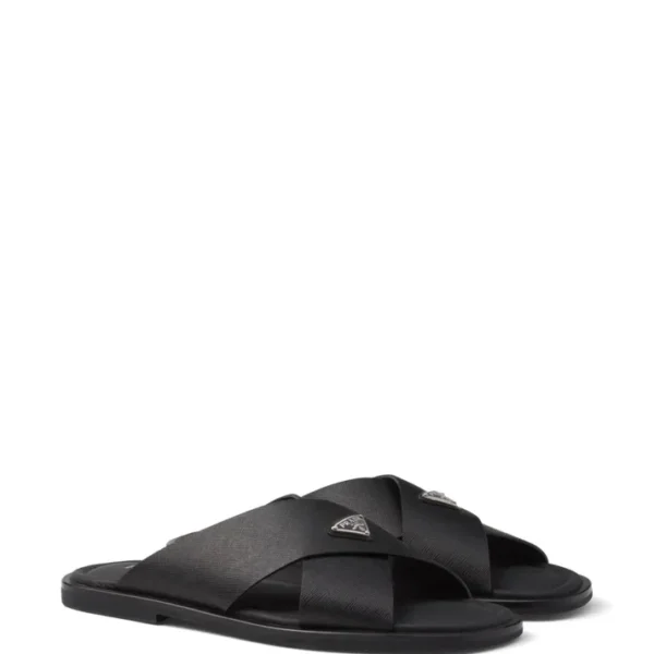Prada suede crisscross slides black