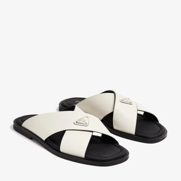 Prada suede crisscross slides White