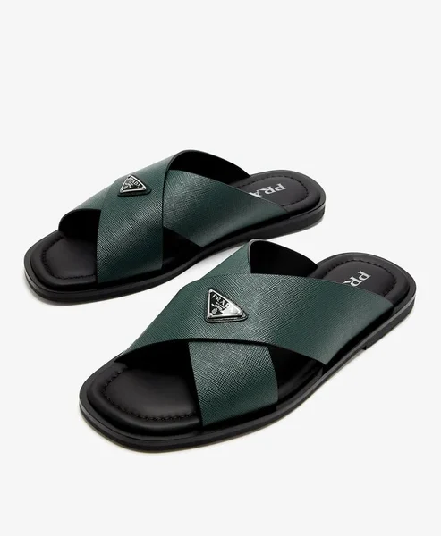 Prada suede crisscross slides emerlad green