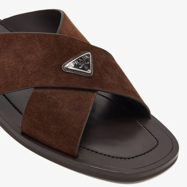 Prada suede crisscross slides dark brown